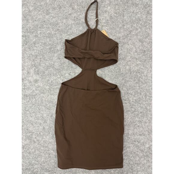 SKIMS Cocoa Brown Fits Everybody Solid Backless Mini Halter Dress Size Small - Picture 5 of 5